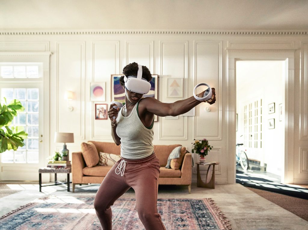 Facebook plans to open store to sell VR Headsets | A woman using Quest Headset that meta developed